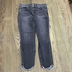 7 For All Mankind Gwenevere Ankle Jeans Mid Rise Fringe Hem Denim Blue Size 30